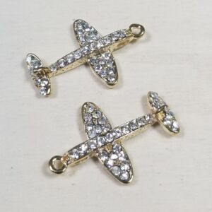 Висулка месинг с циркони - Самолет - 5 бр